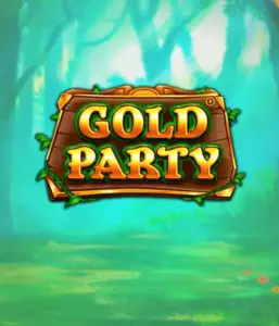 Скриншот слота Gold Party от Pragmatic Play, демонстрирующий радостный и красочный мир ирландской тематики с золотыми монетами, веселыми лепреконами и радугой. В центре кадра виден игровой интерфейс с 5 барабанами и 3 рядами, окруженный зелеными полями и золотыми горшками, создающими атмосферу праздника и волшебства.